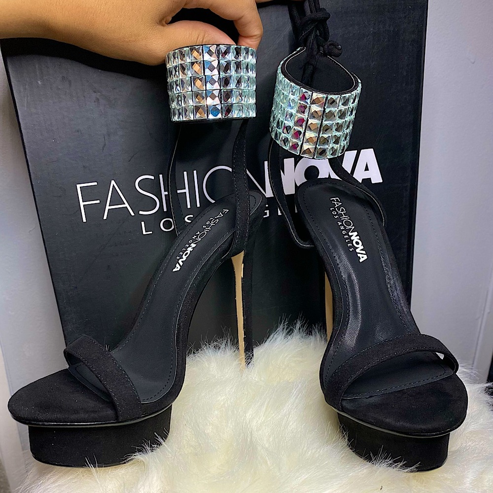 Black rhinestone heeled sandal